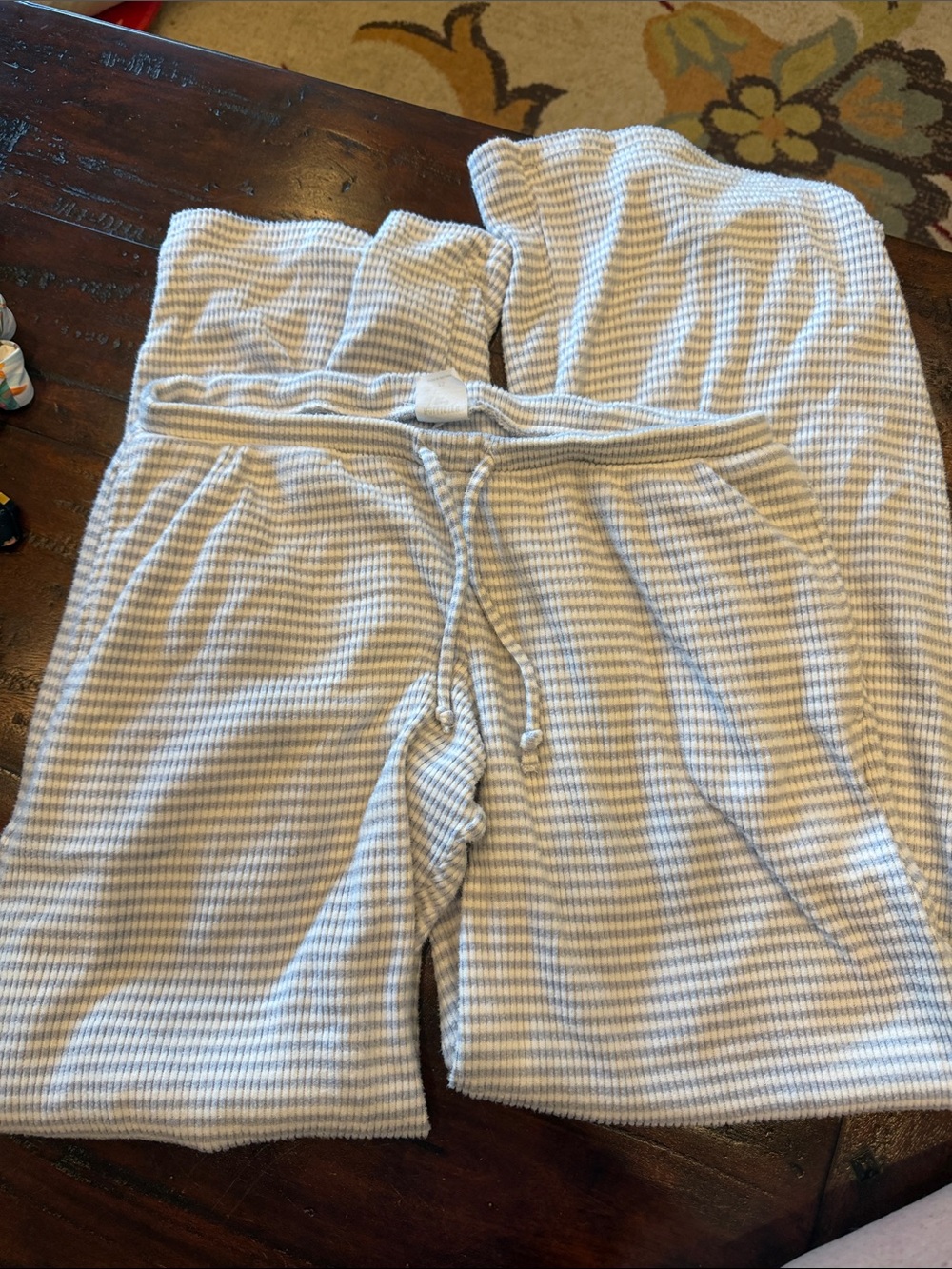 Hollister Light Blue and White Striped Waffle Knit Lounge Pants